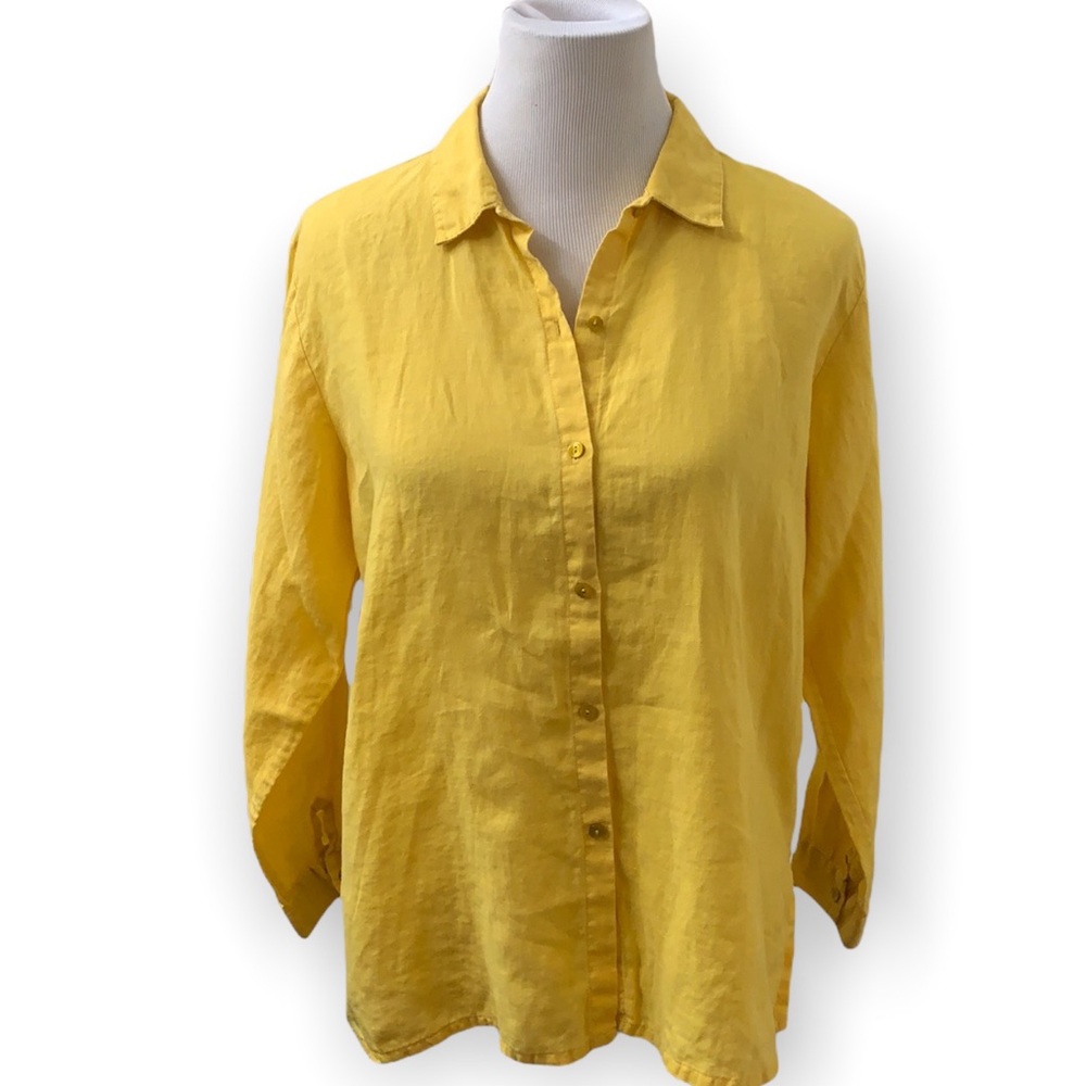 Yellow linen Eileen Fisher button down